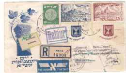 Israël - Lettre Recom De 1951 - Oblit Haifa - Exp Vers Berlin - Cachet Retour - Vignette Inconnu -cachet De Kfar Masaryk - Lettres & Documents