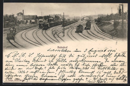 AK Aschersleben, Bahnhof Mit Schienengelände Und Zügen, Panorama  - Aschersleben