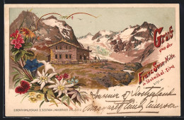 Lithographie Franz Senn-Hütte, Bergkulisse, Blumen  - Autres & Non Classés