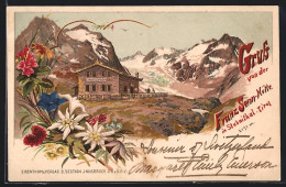 Lithographie Franz Senn-Hütte, Bergkulisse, Blumen  - Andere & Zonder Classificatie