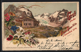 Lithographie Franz Senn-Hütte, Bergkulisse, Blumen  - Other & Unclassified