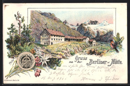 Lithographie Mayrhofen, Die Berliner Hütte In Den Bergen, Edelweiss  - Autres & Non Classés