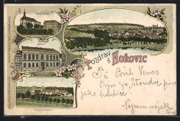 Lithographie Horovice, Kostel A Skola, Celkový Pohled, Pivovar Nadrazi, Zalozna  - Czech Republic
