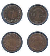 Allemagne, 1 Reichspfennig 1924 G + 1925 J, KM#37, Deutsches Reich, - 1 Renten- & 1 Reichspfennig