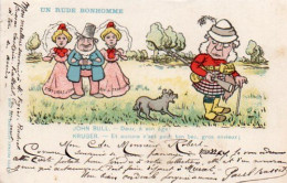 4V5Hy  Illustrateur Humour Jalousie Chasseur Vieil Homme Avec 2 Belles Femmes 1900 En TBE - Ante 1900