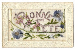 CARTE BRODEE - BONNE FETE -  FLEURS BLEUETS - Bestickt