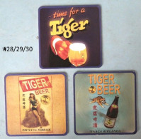 Vintage Collection Set Of 3 Pcs. Retro Style Singapore Tiger Beer Mat Coaster (#28/29/30) - Beer Mats