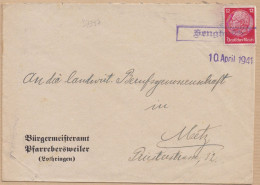 37357# HINDENBURG LOTHRINGEN LETTRE FAREBERSVILLER Obl SENGBUSCH 10 Avril 1941 SEINGBOUSE MOSELLE METZ - Brieven En Documenten