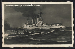 Künstler-AK Deutsches Kriegsschiff Und Torpedoboot Auf Hoher See  - Guerre