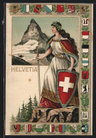 AK Schweiz, Helvetia, Wappen Der Kantone, Matterhorn  - Sonstige & Ohne Zuordnung