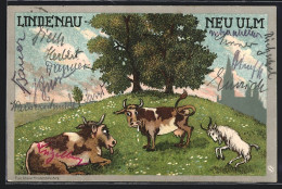 Künstler-AK Neu-Ulm, Hügel Mit Kühen Und Ziegenbock  - Neu-Ulm