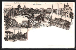 Lithographie Minden I. Westf., Porta Westfalica Mit Martinikirche, Rathaus Am Markt, Dom  - Porta Westfalica