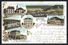 Lithographie Thiengen, Spital, Pfarrhaus Und Kirche, Bahnhof  - Autres & Non Classés