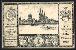 Künstler-AK Köln, Deutscher Techniker-Verband-XXI. Verbandstag 1912, Uferpartie Mit Dom, Berlin, Markgrafenstr. 94  - Koeln