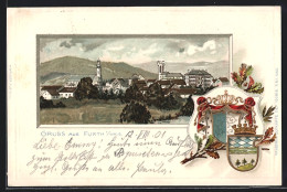 Passepartout-Lithographie Furth I. Wald, Panorama Und Wappen  - Autres & Non Classés