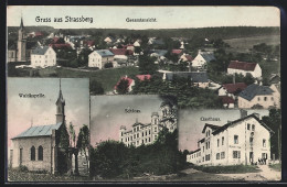 AK Strassberg, Gesamtansicht, Waldkapelle, Schloss, Gasthaus  - Autres & Non Classés