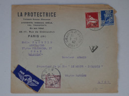DP 20 ALGERIE LETTRE LA PROTECTRICE   1942 ORAN  A LYON FRANCE  +  TAXE +AFF. INTERESSANT+ - Covers & Documents