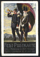 Künstler-AK Göppingen, 21. Bundestag Des Württ. Kriegerbundes 1912, Soldat Bläst Ins Horn, Alter Mann Mit Flagge  - Göppingen