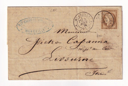 Lettre 1876 Marseille Pour Livorno Italie Cérès 30c Chaumont & Cie De Villeméjane Pietro Capanna Café Coffee - 1871-1875 Ceres