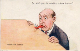 4V5Hy  Illustrateur Humour Vieux Bavard Avec La Langue Clouée Sur La Table - 1900-1949