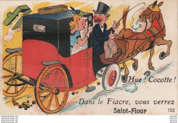 15) SAINT FLOUR - HUE ! COCOTTE ! DANS LE FIACRE , VOUS VERREZ ... -  CARTE A SYSTEME DEPLIANT 10 PETITES VUES - 3 SCANS - Saint Flour