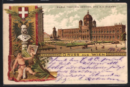 Vorläufer-Lithographie Wien, 1895, Maria Theresien Platz, Maria Theresia-Denkmal Und K. K. Museen  - Andere & Zonder Classificatie