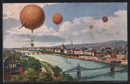 AK Frankfurt A. M., Ballone über Dem Stadtpanorama  - Montgolfières
