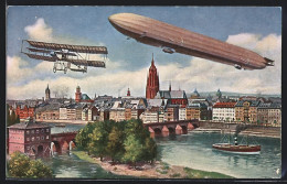 AK Frankfurt /Main, Zeppelin, Doppeldecker Und Dampfer  - Airships