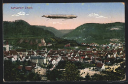 AK Bad Urach, Ortsansicht, Zeppelin  - Luchtschepen