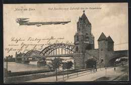 AK Mainz, Graf Zeppelins Neues Luftschiff über Der Kaiserbrücke  - Dirigeables