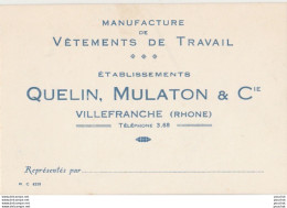 VILLEFRANCHE (RHONE) ETABLISSEMENTS QUELIN , MULATON & Cie - MANUFACTURE DE VETEMENTS DE TRAVAIL - Visiting Cards