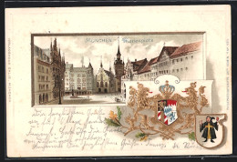 Passepartout-Lithographie München, Partie Am Marienplatz, Wappen  - Altri & Non Classificati