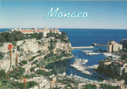 CPM. MONTE  CARLO . LE ROCHER DE MONACO ET LE PORT DE FONVIEILLE .  TRES JOLI AFFR. AU VERSO DU 6-8-2005  .  2 SCANNES - Monte-Carlo
