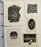 Lot Avec 5 Ex-libris. Fossile Ammonite Musique. Lot With 5 Ex-libris. Fossil Amonite Music - Bookplates