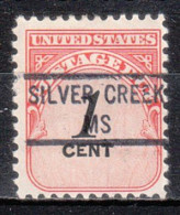 USA Precancel Vorausentwertungen Preo Locals Mississippi, Silver Creek 841 - Preobliterati