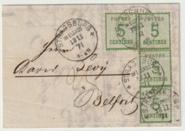 1320p - STRASSBURG Pour BELFORT - Novembre 71 - 4 X 5 Ctes Alsace + Taxe Manuscrite 25 Ctes  - - Krieg 1870