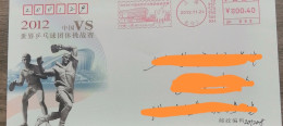 China Cover,2012  China World Table Tennis Team Challenge Postage Machine Stamp - Enveloppes