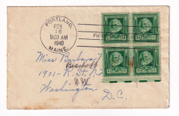 Cover 1840 USA Portland Maine Pour Washington Bloc De 4 Henry W Longfellow House - Storia Postale