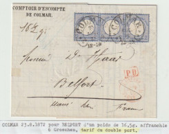 1323p - Tarif DOUBLE PORT 6 Groschen - COLMAR Pour BELFORT - Aout 72 - 3 X 2 Groschen - Fer à Cheval - - Lettres & Documents