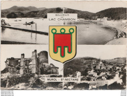 63) MUROL - LAC CHAMBON : LA  PLAGE LE  CHATEAU - ST NECTAIRE : L ' EGLISE + BLASON - ( 2 SCANS ) - Autres & Non Classés