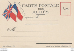 CARTE POSTALE DES ALLIES - FM - IMP ROUCHET PARIS - CENSURE 1939 - NEUVE - CARTE EN FRANCHISE - 2 SCANS - Oorlog 1939-45