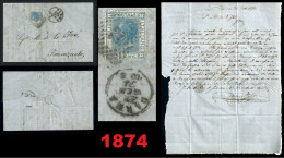 ● 1874  REGNO ֍ N. 26  ● 20 Cent. ️● PIEGO LETTERA ️ ● Con Testo ️● Da PARMA A FIORENZUOLA ️● - Storia Postale