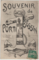 Calvados : PORT En BESSIN :  Souvenir  , Encre - Port-en-Bessin-Huppain