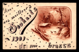 06 - GRASSE - MEILLEURS SOUHAITS 1901 - CARTE FANTAISIE PEINTE A LA MAIN - Grasse