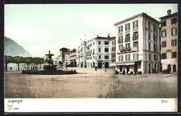 AK Lugano, Quai Mit Hotel Walter Und Brunnen  - Lugano