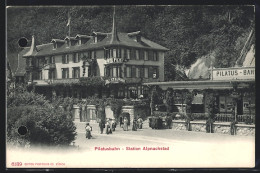 AK Alpnachstad, Bahnhof Der Pilatusbahn Und Hotel & Pension Pilatus  - Autres & Non Classés