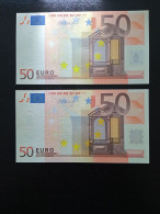 PAIR OF CORRELATIVE 50 EURO SPAIN ESPAÑA M0050 DRAGHI UNC - 50 Euro