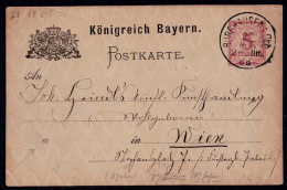 Königreich Bayern - Postkarte Mit Eingedruckter Marke Gestempelt Burghausen 27.IV.1888 Nach Wien - Autres & Non Classés