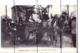 PHOTOGRAPHIE Retirage Plastifié. RHONE. AMPUIS. Cavalcade Du Sou Des écoles Laïques , Char Attelage Corso - Sonstige & Ohne Zuordnung