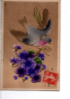 Carte Gaufrée Oiseau Violettes  RV - Cartoline Con Meccanismi